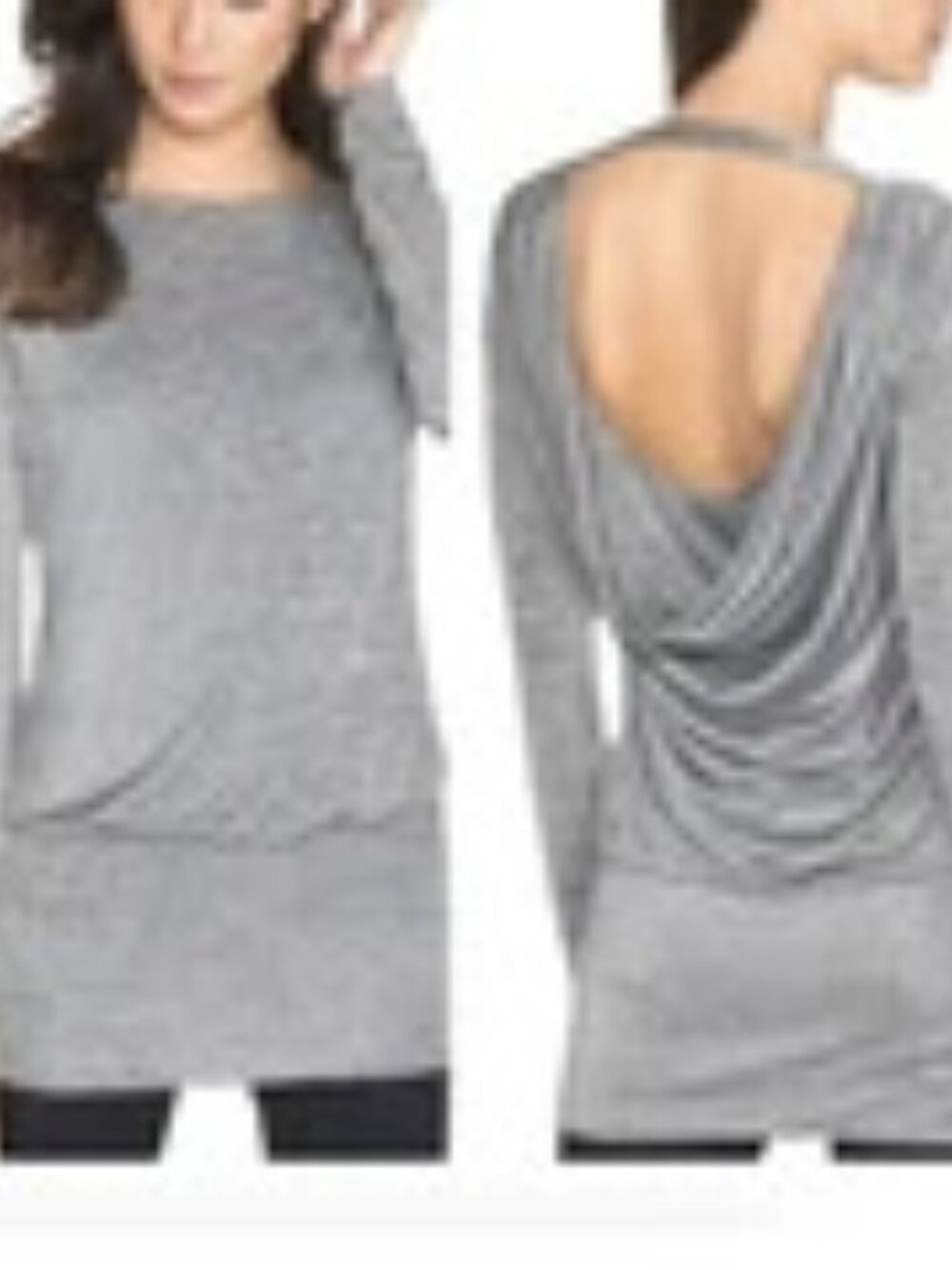 WHBM Gray Draped Cowl Neck Open Back Long Sleeve Tunic Top Size M NWOT